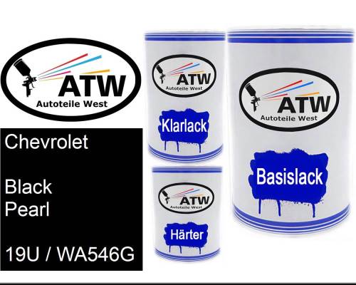 Chevrolet, Black Pearl, 19U / WA546G: 500ml Lackdose + 500ml Klarlack + 250ml Härter - Set, von ATW Autoteile West.